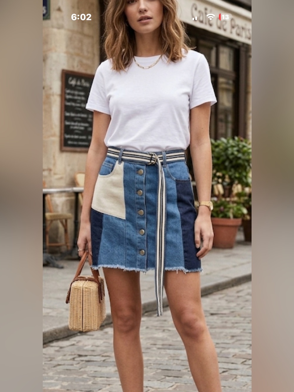 Suncoo Paris Mini Denim Skirt Size 0 Belted Button Front French Chic